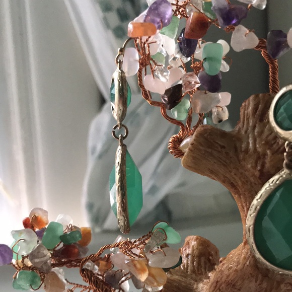 Drop Earrings with Green Onyx and Gold Trim - Picture 4 of 5